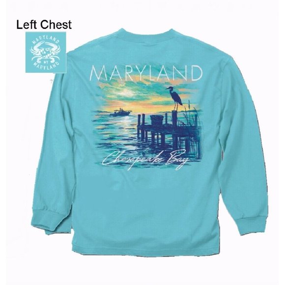 Maryland Chesapeake Dock Heron Long Sleeve Shirt Sweatshirt - NEW Fast Ship - Picture 1 of 4